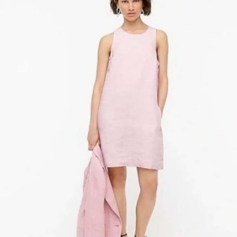 J. Crew Button Back Linen Shift Dress Size 3X, Pale Pink, Lined, Pockets ~ New